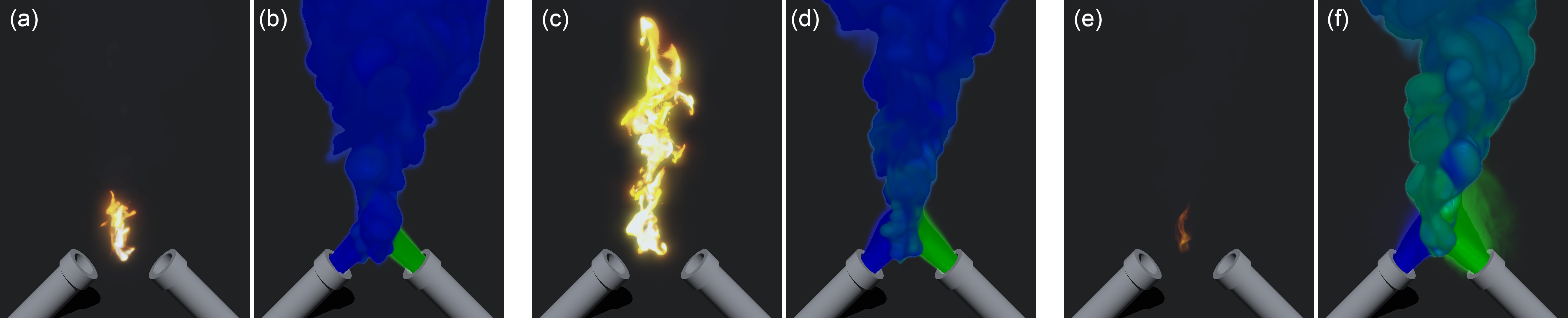 A series showing the combustion of methane and oxygen in a nitrogen environment