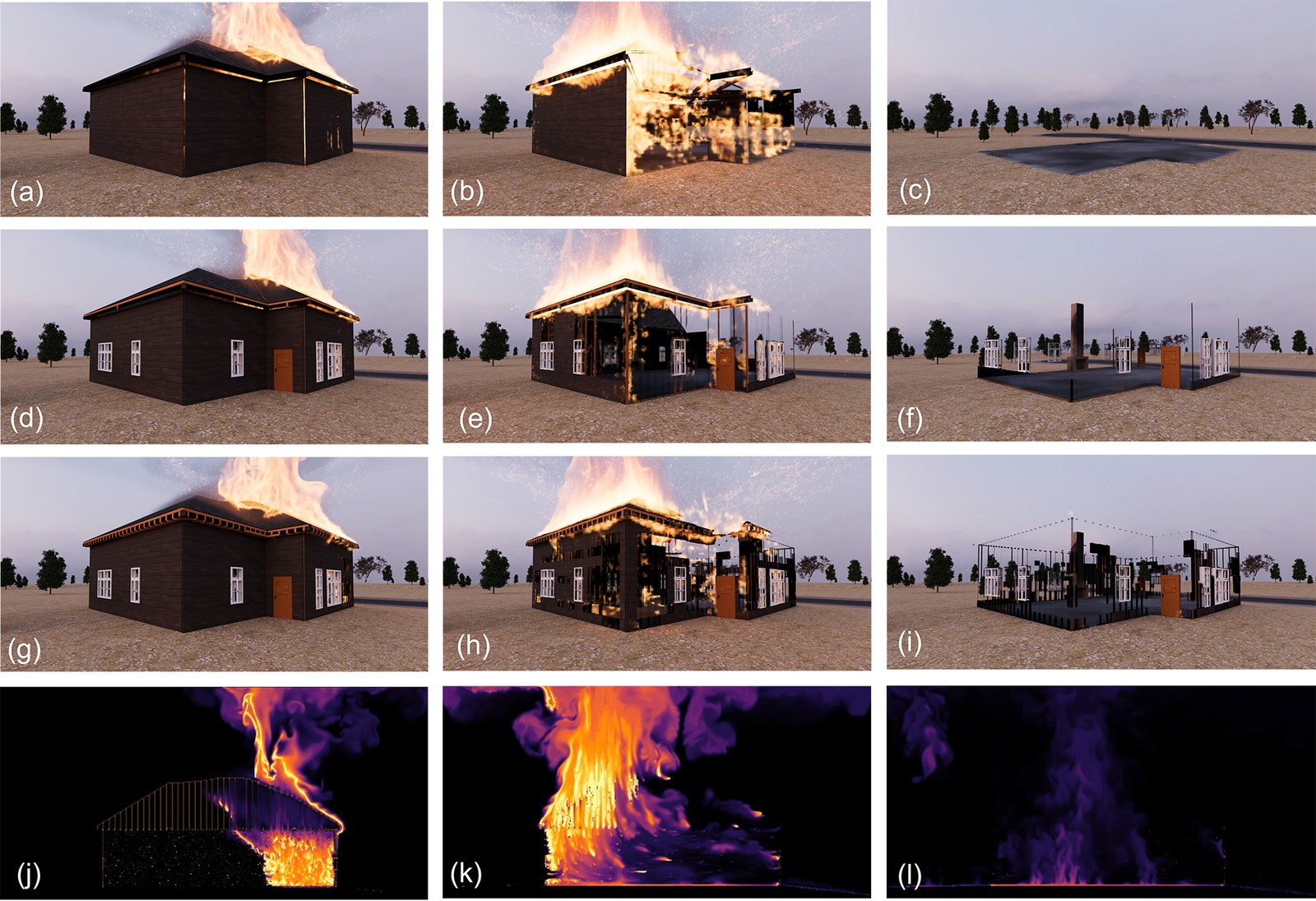Fire propagation visualized at different levels of the hierarchical fuel graph