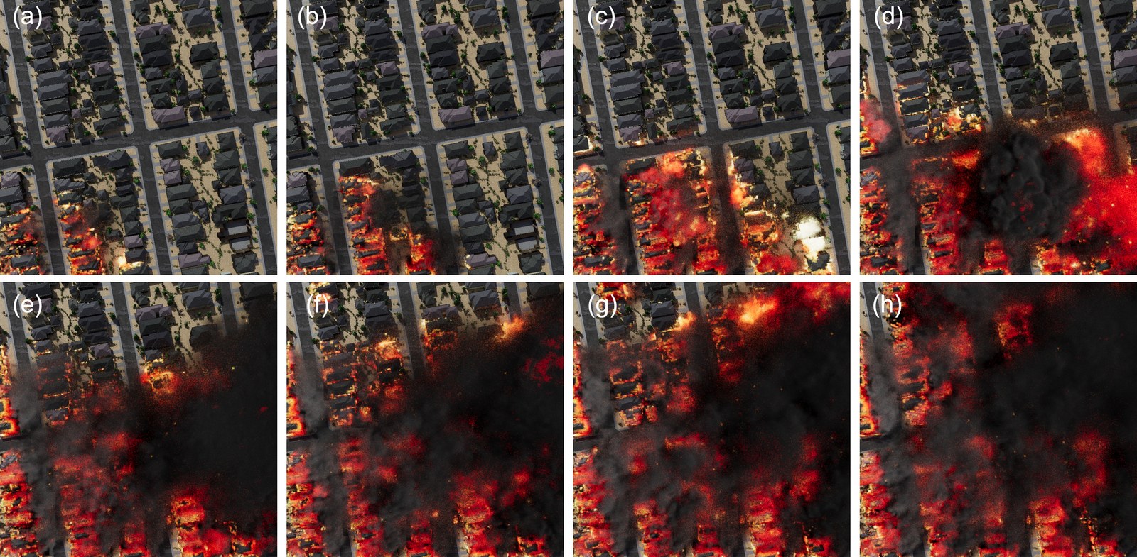 Temporal progression of an urban wildfire